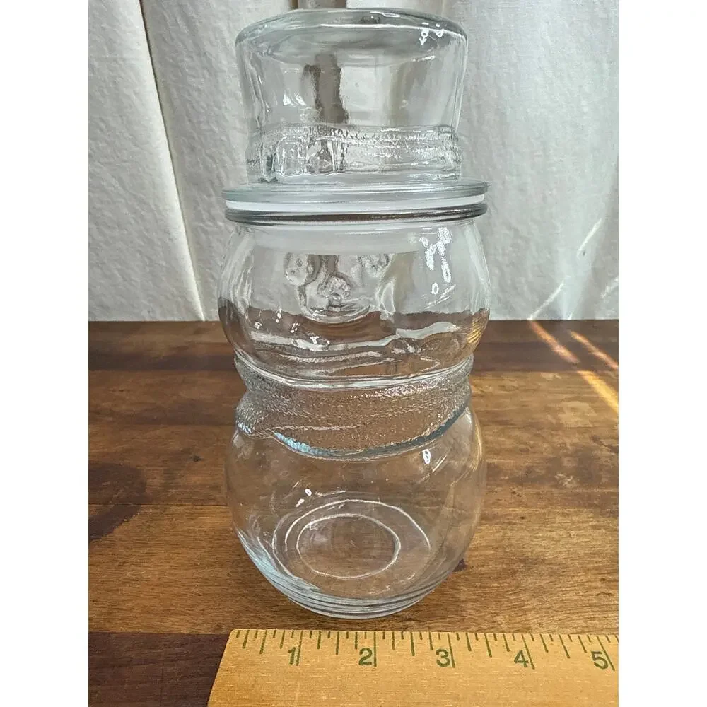 Vintage Glass Snowman Christmas Winter Lidded Canister Candy Nut Jar Home Décor